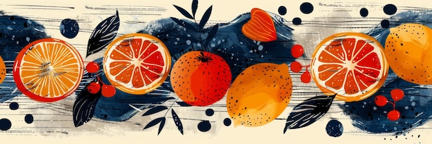 Abstract Fruit Pattern With Oranges Lemons and Berries