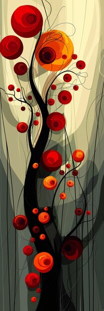 Abstract Fruit Tree With Red and Orange Spheres