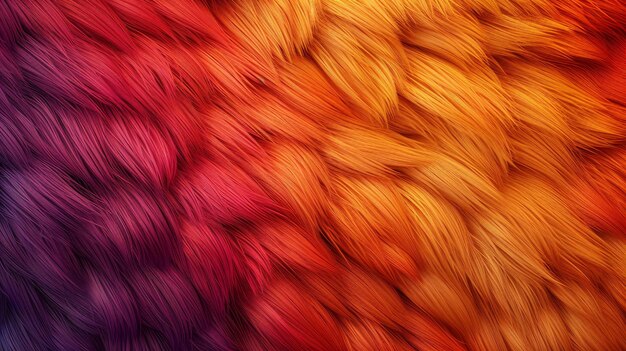 Photo abstract fur texture with gradient colors of purple red orange and yellow soft and warm background