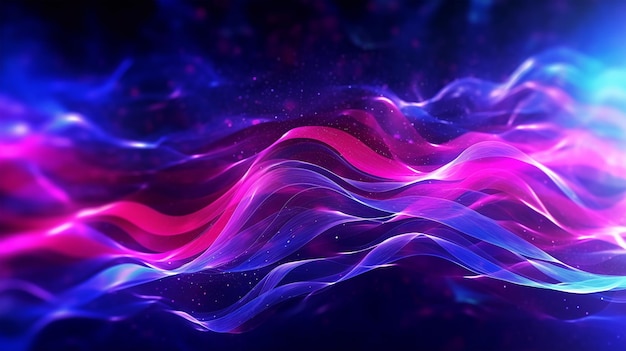 Abstract futuristic background with glowing neon wave lines bokeh magenta Generated AI