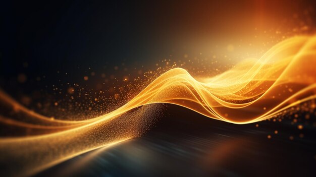 Abstract futuristic background with gold glowing neon moving high speed wave lines