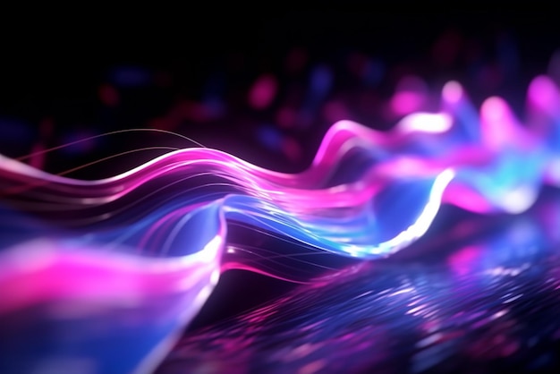 Abstract futuristic background with pink blue glowing neon moving high speed wave AI Generative