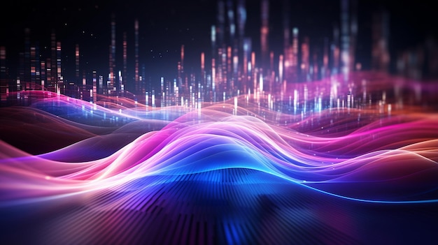 Abstract futuristic background with pink blue glowing neon moving high speed wave lines