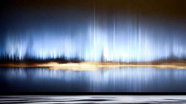 Abstract Futuristic Background With Reflections Of Light Rays In The Water Blue And Golden Neon Glow