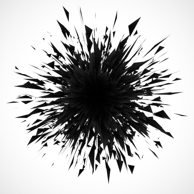 Abstract futuristic black explosion with sharp triangles. Broken dark geometric triangular shapes