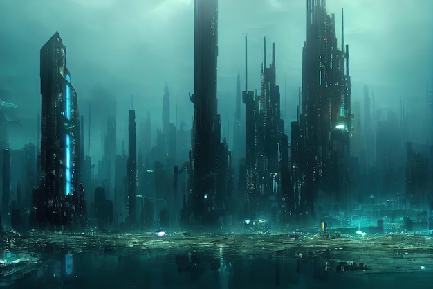 Abstract futuristic city under water future of humanity future civilisatoin ecology