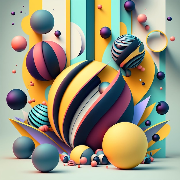 Abstract futuristic contemporary modern cosmic design in cartoon style with spheres stripes and lines