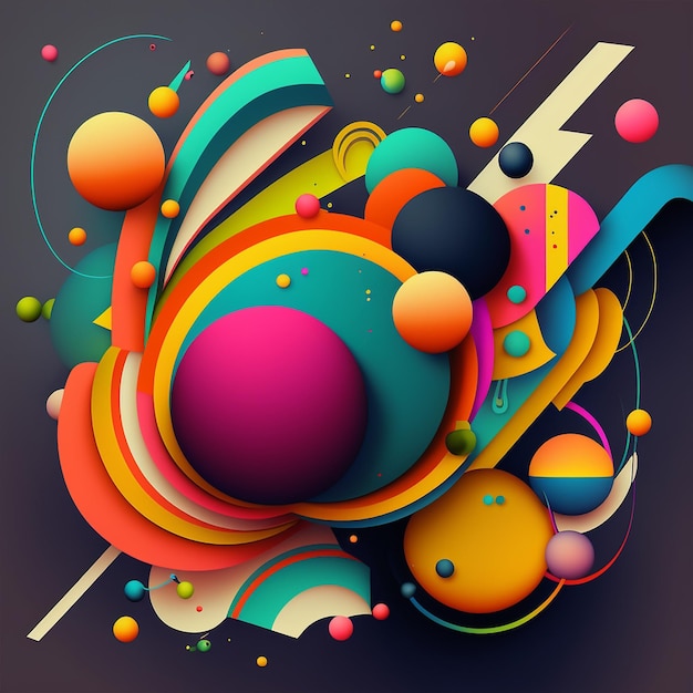 Abstract futuristic contemporary modern cosmic design in cartoon style with spheres stripes and lines