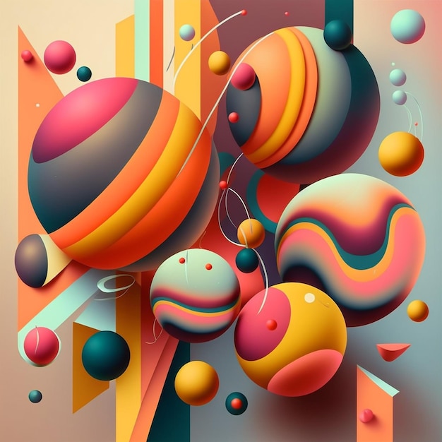 Abstract futuristic contemporary modern cosmic design in cartoon style with spheres stripes and lines