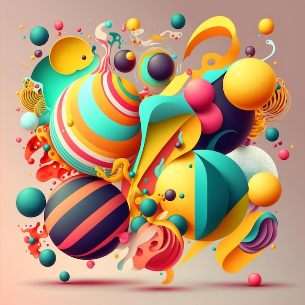 Abstract futuristic contemporary modern cosmic design in cartoon style with spheres stripes and lines