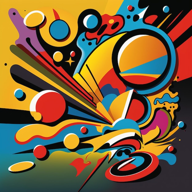 Abstract futuristic contemporary modern cosmic design in cartoon style with spheres stripes and lines