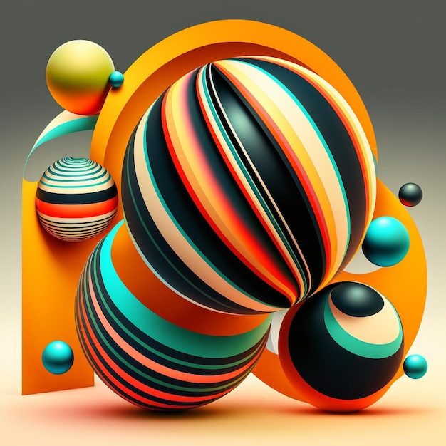 Abstract futuristic contemporary modern cosmic design with spheres and lines in cartoon style