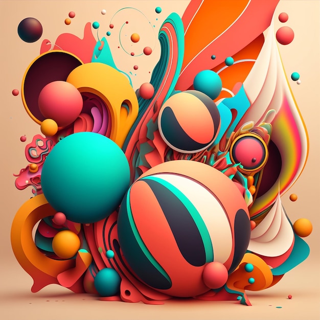 Abstract futuristic contemporary modern cosmic design with spheres and lines in cartoon style