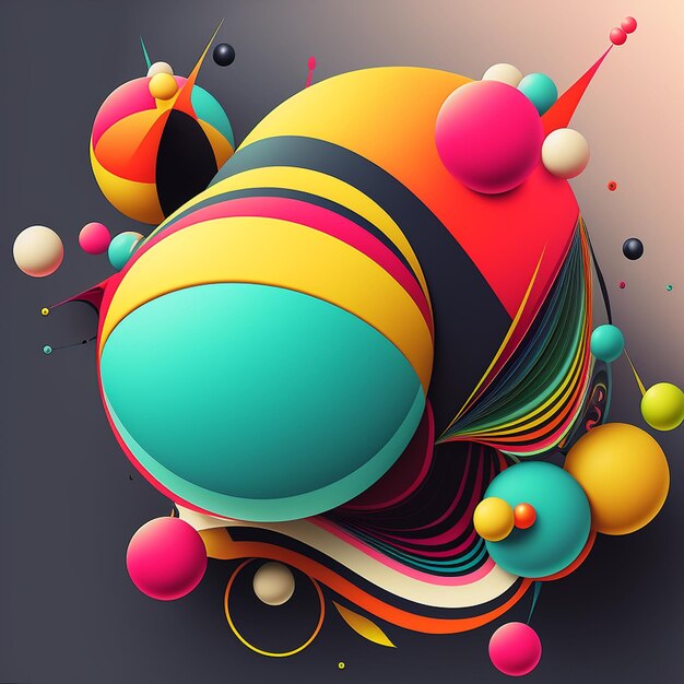 Abstract futuristic contemporary modern cosmic design with spheres stripes and lines in cartoon style