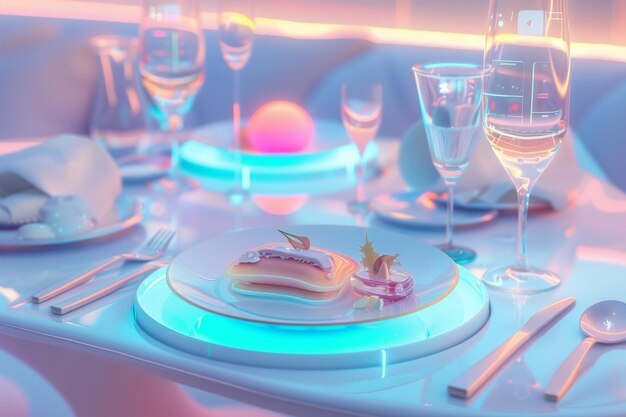 Abstract futuristic food on dinner table in restaurant Beautiful plated dish of gourmet food served