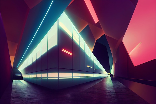 Photo abstract futuristic neon tunnel with pink blue glowing futuristic wallpaper