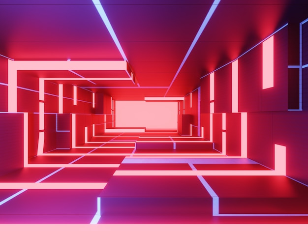 abstract futuristic  room with red and blue neon