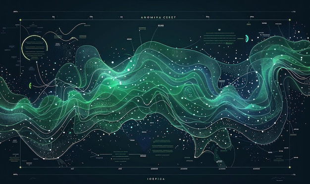 Abstract Futuristic Visualization with Wavy Lines and Data Points