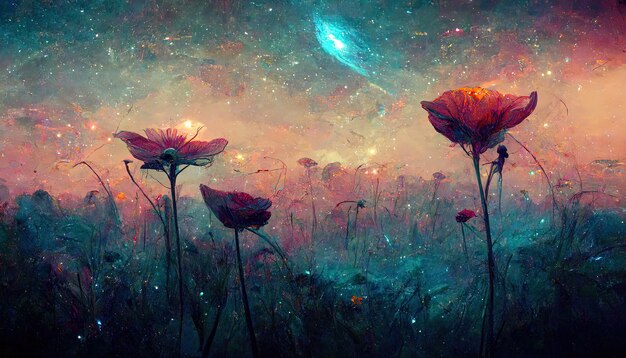 Abstract galaxy flower in cosmos universe in background fantasy fairy tail wallpaper stars planets