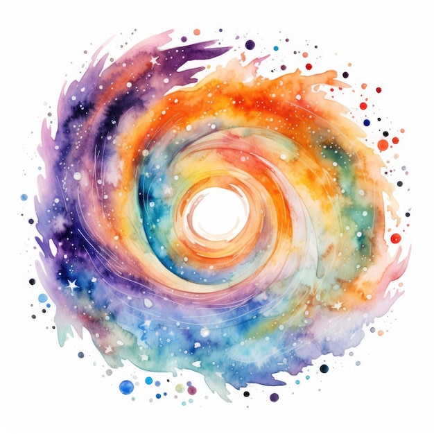 Abstract galaxy with colorful swirling patterns representing stars and planets imaginative and bold watercolor isolated on white background