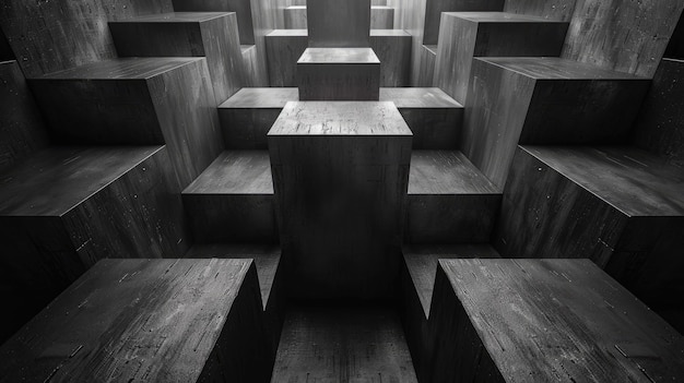 Abstract Geometric 3D Blocks with Dark Concrete Texture