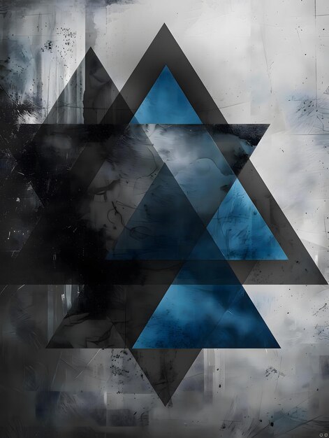 Abstract Geometric Art with Blue and Black Triangles Generative Ai