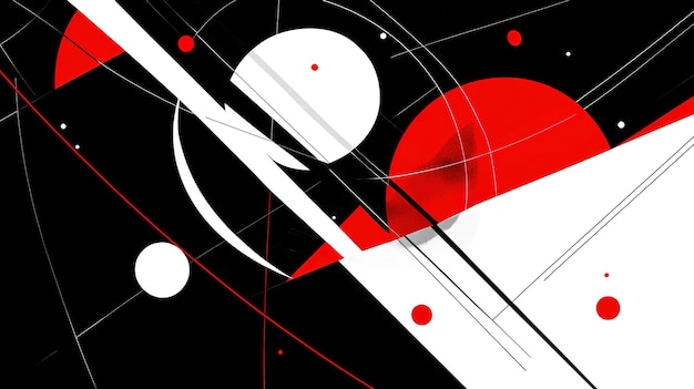 Photo abstract geometric artwork featuring contrasting red black and white shapes arranged dynamically on a canvas