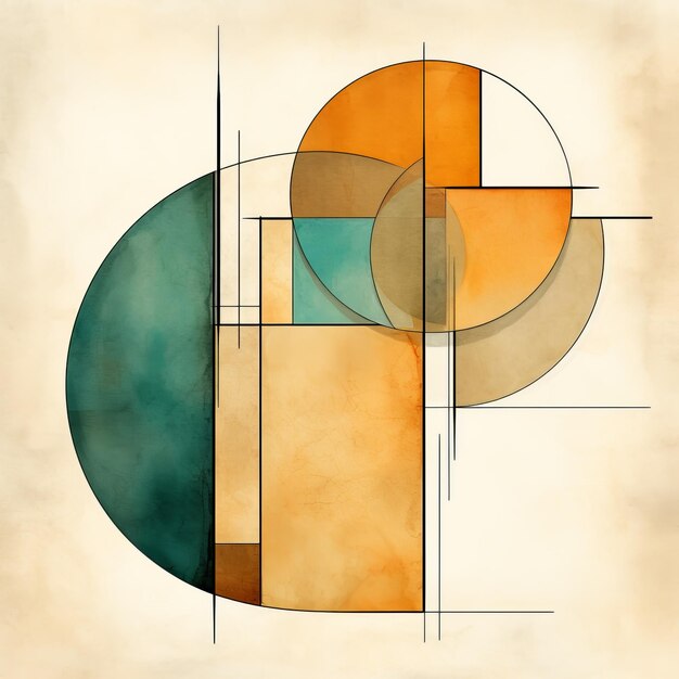 Abstract Geometric Artwork In Orange Green And Blue