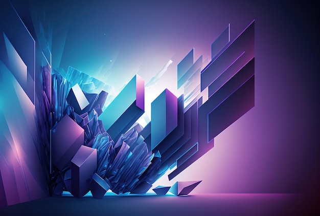 Abstract geometric backdrop scene in purple and blue for advertising technologies