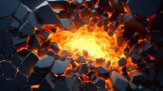 Abstract geometric background Explosion power design with the crushing surface 3d illustration AI Generative