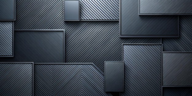 Abstract Geometric Background with Dark Carbon Grey Surfaces and Soaring Rectangles