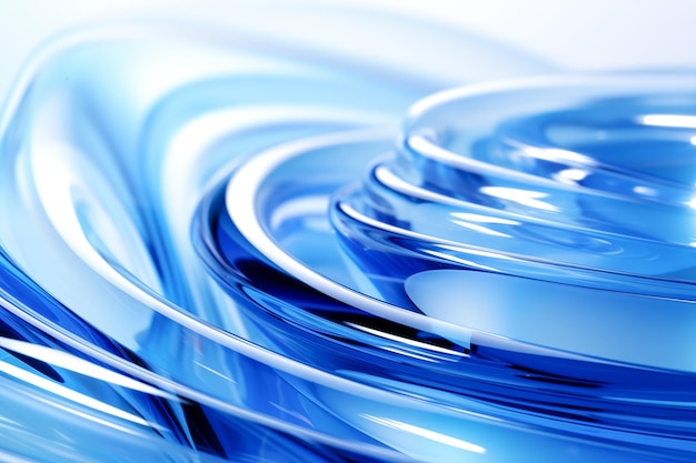 Abstract geometric blue background with glass spiral tubes flow clear fluid with dispersion