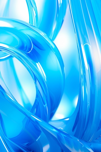 Abstract geometric blue background with glass spiral tubes flow clear fluid with dispersion