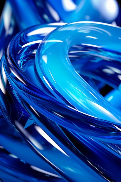 abstract geometric blue background with glass spiral tubes flow clear fluid with dispersion