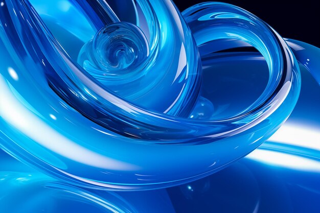 Abstract geometric blue background with glass spiral tubes flow clear fluid