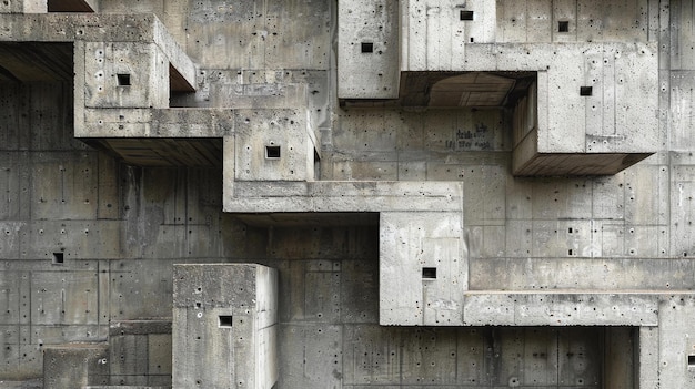 Photo abstract geometric brutalist architecture featuring circular cutouts and floating staircases in a minimalist concrete interior design