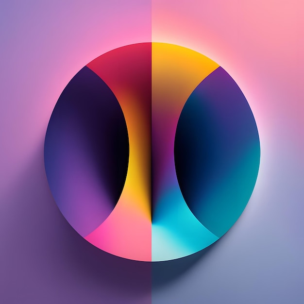 Abstract geometric colorful circle shape with pink yellow purple and blue Minimalist graphic design with vibrant colors and bold lines