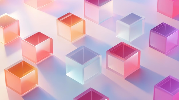 Photo abstract geometric composition of glass cubes with pastel colors