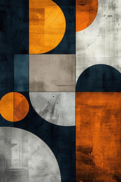 Abstract Geometric Composition in Orange and Blue