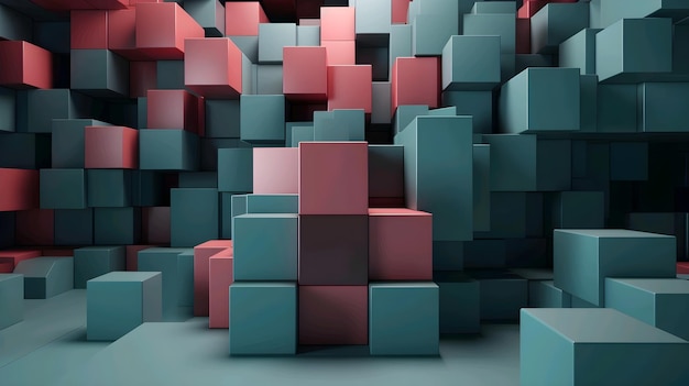 Photo abstract geometric composition with cubes in blue and pink colors generative ai illustration