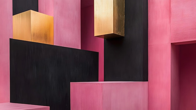 Abstract Geometric Composition with Pink Black and Gold Elements