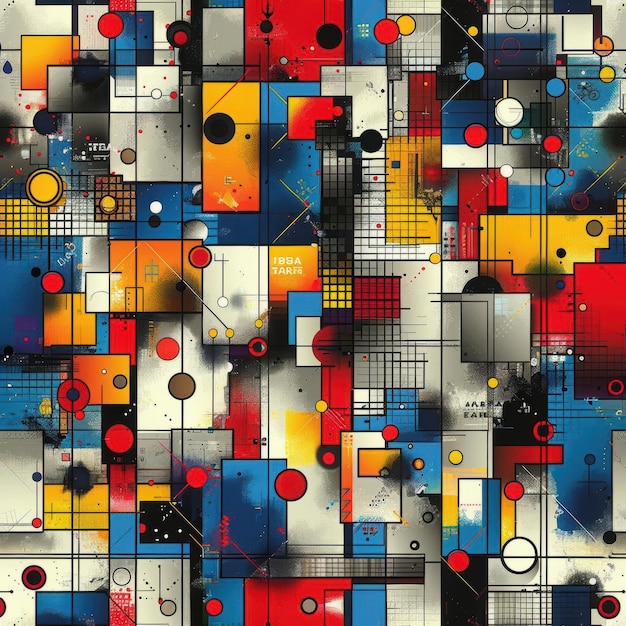 Abstract Geometric Composition with Red Blue Yellow and Black