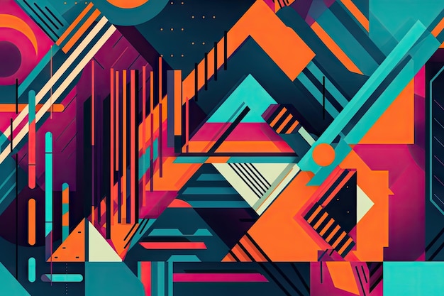 Abstract geometric design featuring linear shapes and vibrant colors created with generative ai