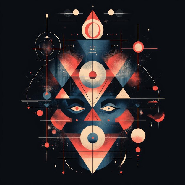 Photo abstract geometric design featuring a stylized face with cosmic elements