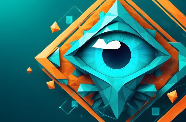 Abstract Geometric Eye Design With Teal And Orange Colors Generative AI