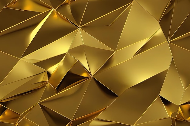 Abstract geometric gold color background polygon low poly seamless pattern 3d render