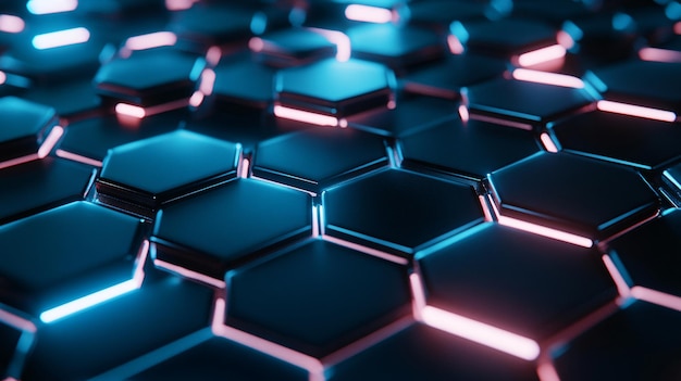 Photo abstract geometric hexagon pattern with neon lights