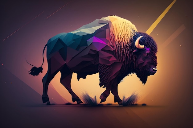 Abstract geometric illustration of a strange bison on a minimalistic background Generative AI