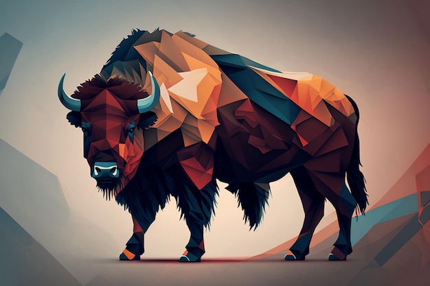 Abstract geometric illustration of a strange bison on a minimalistic background Generative AI