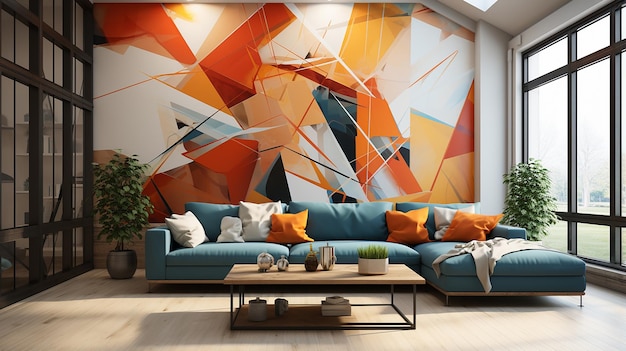 Abstract Geometric Interior Mural Design